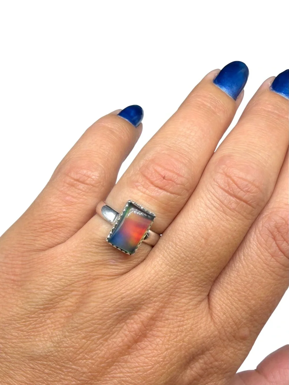 Aurora Fire Opal Ring Size 6 Solid 925 Sterling Silver Aura